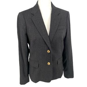 J.Crew Factory Stretch Wool Gray Blazer Gold Button Front Women’s 8